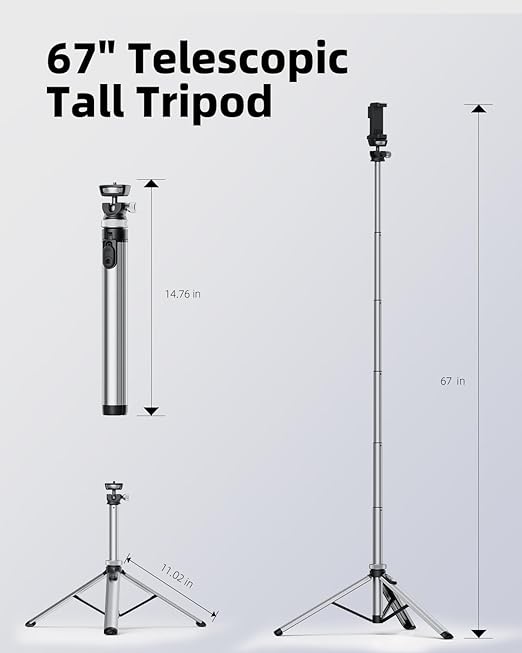 Metal Phone Tripod with 360° Ball Head, Stable and Retractable Phone and Camera Tripod with Remote Control
