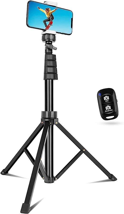Retractable Cell Phone Tripod and Selfie Stick with Wireless Remote Control, Compatible with iPhone Android Phones, Cameras
