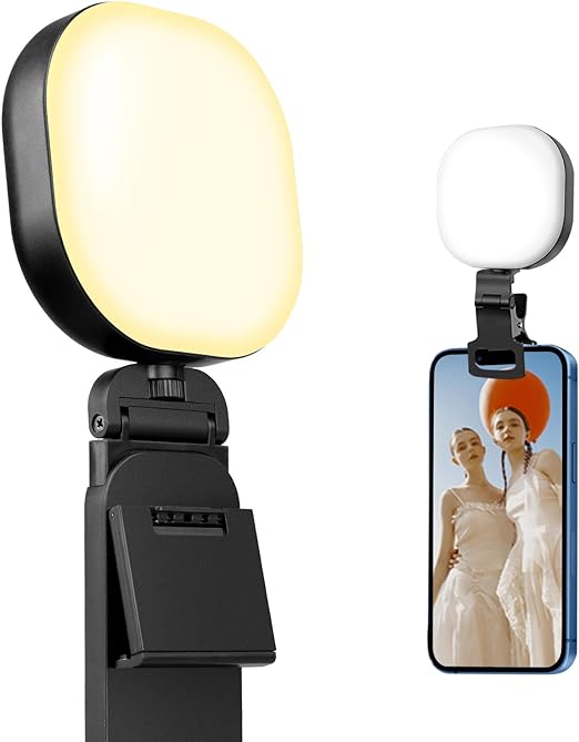 Video conferencing lighting, adjustable 3 light modes, rechargeable clip-on selfie light