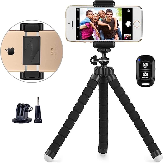 Flexible Mini Phone Tripod, Portable and Adjustable Camera Stand Holder with Wireless Remote