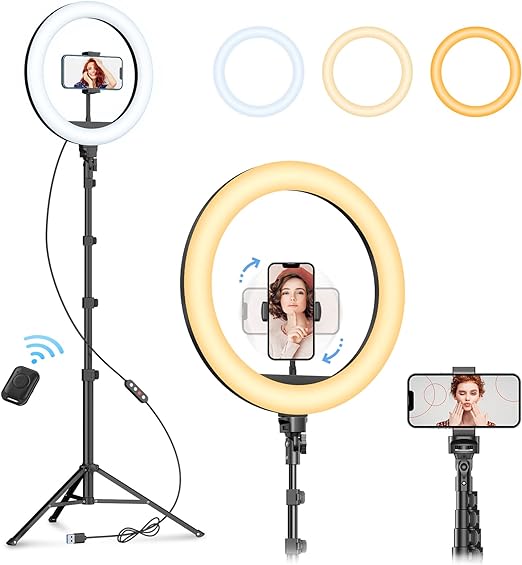 12" selfie ring light with 63" tripod, camera stand and wireless remote