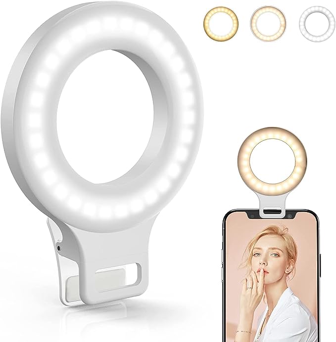 Clip-On Ring Light, Rechargeable 60 LED Selfie Ring Light for Cell Phones, Laptops, Tablets
