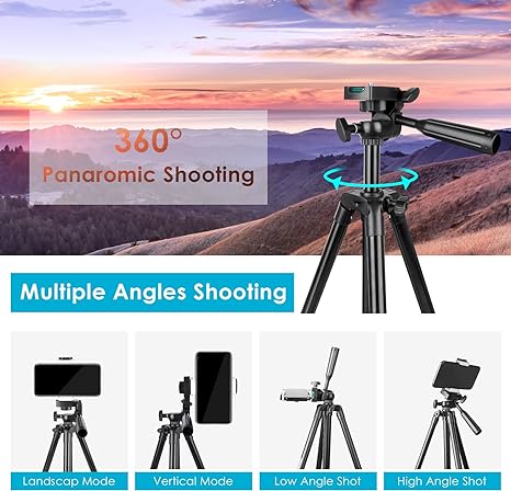 50" Phone Tripod, [2023 Upgraded] Extendable Cell Phone Tripod with Carry Bag and Phone Holder, Compatible with iPhone, Android, Camera.