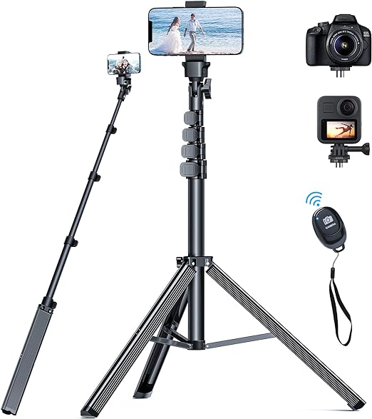 Tripod for IPhone - 66 inches with remote control, compatible with iPhone 15 Pro Max 14 13 Plus, Samsung S22/Camera/GoPro/Video Recording