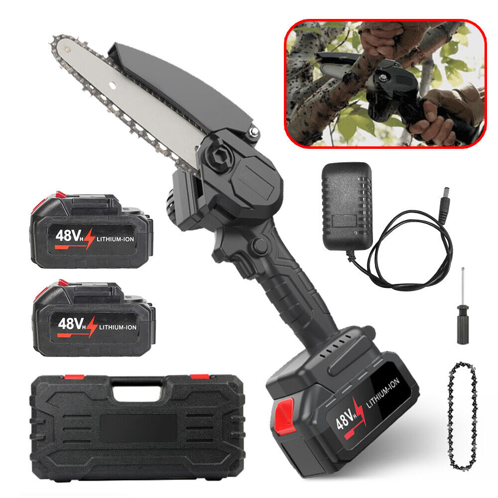 4" Electric Chainsaw With 2* Cordless Rechargeable Battery Wood Cutter Saw
