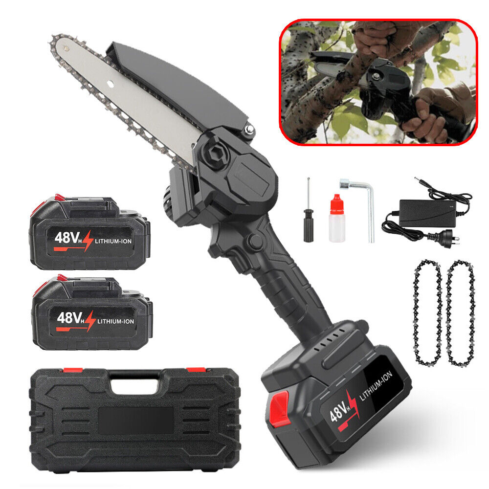 4" Electric Chainsaw With 2* Cordless Rechargeable Battery Wood Cutter Saw
